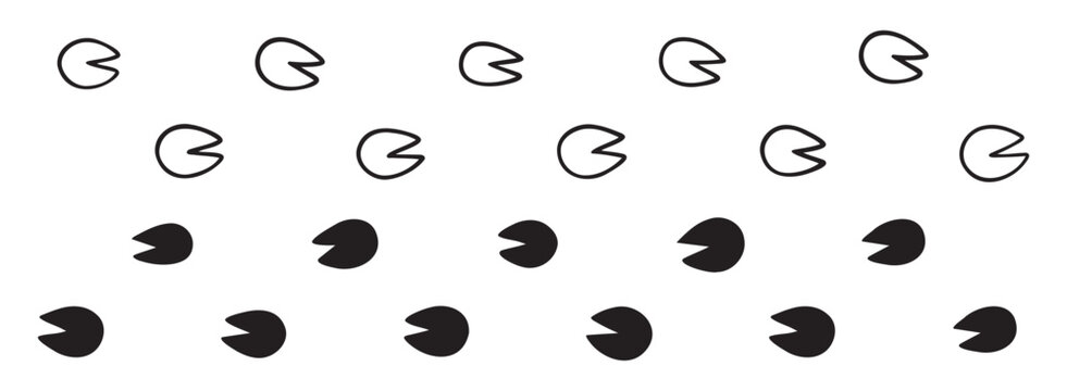 hoofprints leg touch stamp line set. flat dark black ink hand drawn footprint hooves retro art etch contour comic style. 