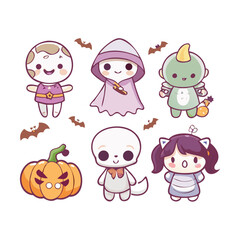 Fototapeta premium Set of adorable vector Halloween characters little ghost