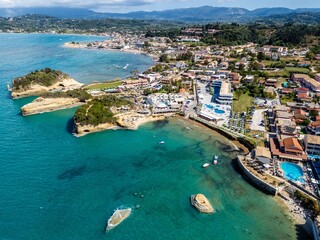 Fototapeta premium Aerial view of Sidari, Corfu showcasing turquoise waters.