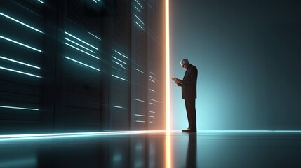 Fototapeta premium Businessperson using tablet in modern server room
