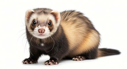 Curious Ferret on White Background