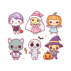Set of adorable vector Halloween characters little ghost