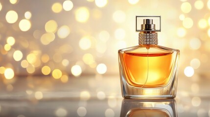 Elegant perfume bottle with sparkling background