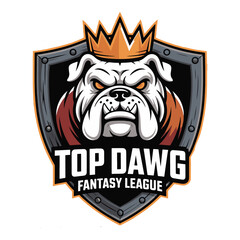 Vector illustration: Majestic Bulldog Mascot, Crowned King, Fantasy League Logo Design