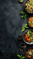 Flavorful assortment of Indian specialties with unoccupied space for digital overlays. space for text  Generative AI