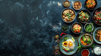South Asian cuisine shot in warm tones with negative space for creative content. space for text  Generative AI