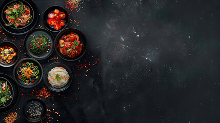 Generous open area beside vivid Indian food styled for ad, blog, or menu design. space for text  Generative AI