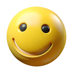 Fototapeta premium Friendly 3D plastic smiley face icon in bright yellow with glossy round shape for happiness, emotions, messaging, communication, and positive digital design. png