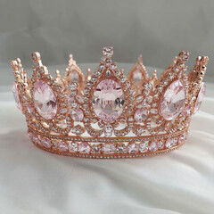 Elegant Pink Rhinestone Crown Tiara Jewelry Gem Fashion Accessory Beautiful Royal Princess Adornment Unique Decorative Vintage Shiny Chic 