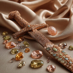 Sword Gemstone Luxury Jewelry Ornate Fashion Decorative Metallic Jewel Diamonds Crystal Artistic Accessories Beautiful Texture Vibrant Crafted Precious Noble Classy Unique Display Gleaming