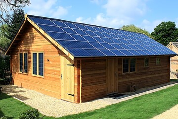 Obraz premium Exterior view of a charming, solar-powered wooden shed.