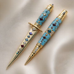 Luxury Gold Turquoise Gemstone Pen Exclusive Elegant Designer Object Premium Decorative Stationery Art Chic Handcrafted Office Gift Unique 