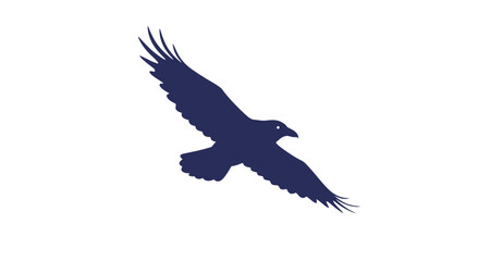 Obraz premium Silhouette of a dark blue raven flying against a stark white background, symbolizing freedom and flight.