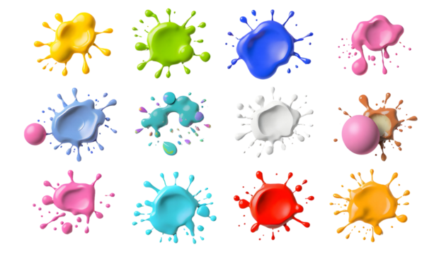 Colorful Paint Splatters on Transparent Surface