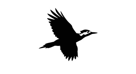 Naklejka premium Minimalist black silhouette of a flying woodpecker with wings spread, an isolated vector graphic representing freedom and nature
