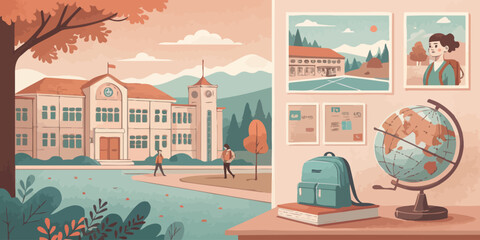 Obraz premium Vibrant Stylized Illustration of School and University Life