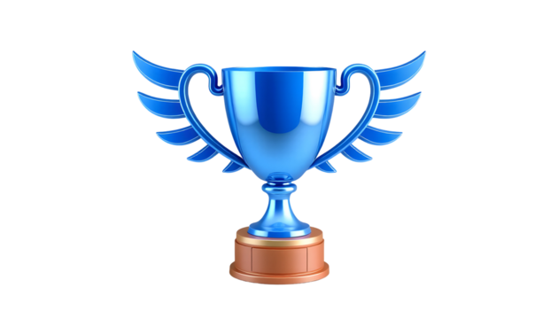Blue trophy with wings, prize winner symbol