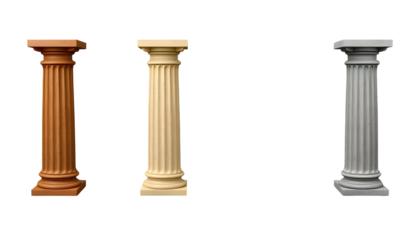 Three Classical Columns on Transparent Background