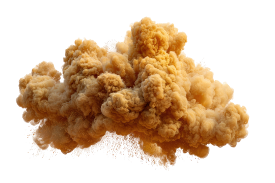 A large, fluffy, tan cloud of smoke or dust