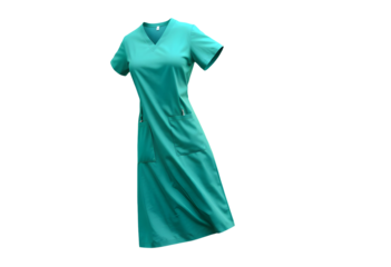 Teal Medical Scrub Dress on Transparent Background