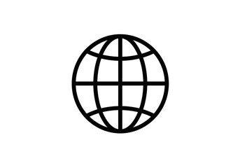 Black Globe Icon | World Planet Earth Symbol Vector | Global Connectivity Map Illustration | Minimal International Network Logo Design for Web & Business