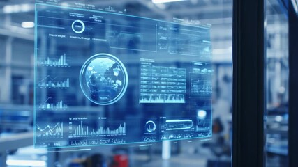 In a hightech factory setting, a male engineer engages with various digital data and advanced systems - Powered by Adobe