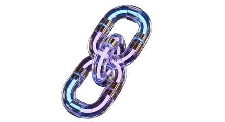 Naklejka premium Chain Link Symbolizing Connection: A vibrant, futuristic chain link, radiating a captivating blue glow, symbolizing unity and interlinkage against an isolated background.