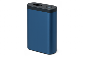 Blue Power Bank with USB Port on Transparent Background