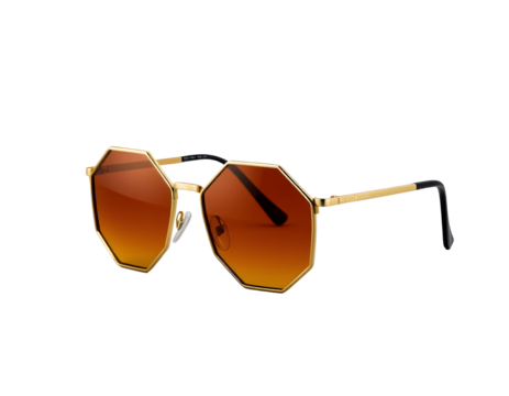 Gold Octagon Sunglasses with Brown Gradient Lenses