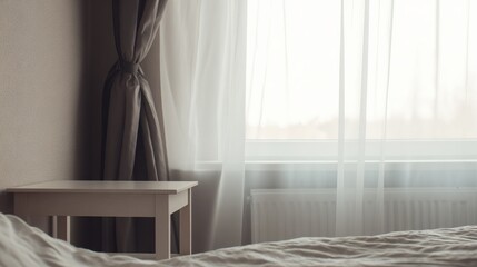 Serene bedroom interior with minimalist furniture for decor photography