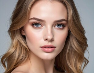 Fototapeta premium Close-up portrait of a woman with flawless skin and makeup