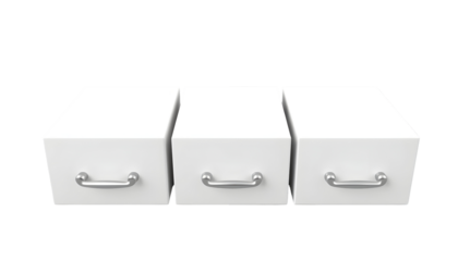 Three white storage boxes with handles