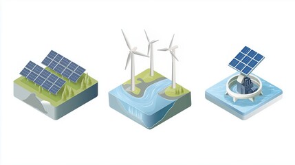 Renewable energy sources showcased with solar panels and wind turbines for sustainable living
