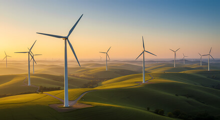 Sustainable Energy: Wind Turbines Harvesting Clean Power at Golden Hour