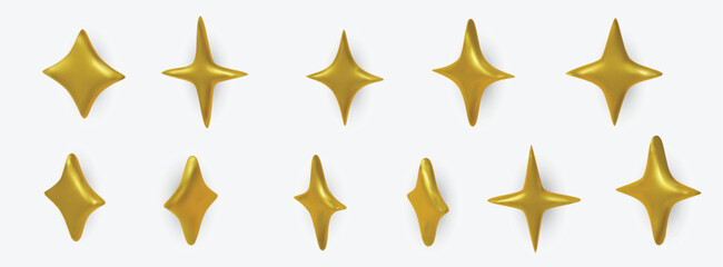 Shiny golden sparkle icons set, perfect for holiday, celebration, and luxury design projects.