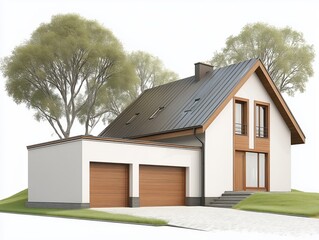 Modern residential house design featuring a sleek aesthetic in a peaceful setting
