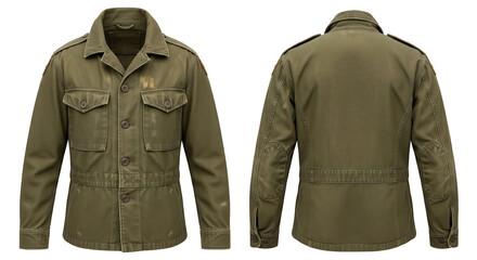 Old military jacket isolated on white