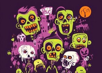 Happy Halloween Concept Zombies Greeting Card with Copy Space. Halloween Postcard with Zombies. Halloween Concept Poster with Copy Space. Halloween Party Invitation Card.