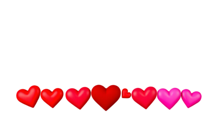 Row of 3D Hearts in Various Shades of Red and Pink