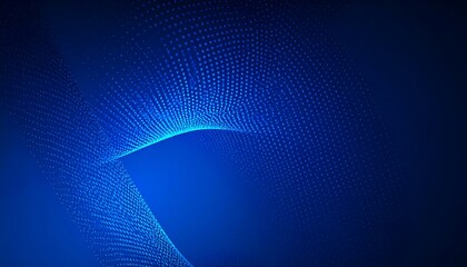 Abstract blue wave of light dots on dark background
