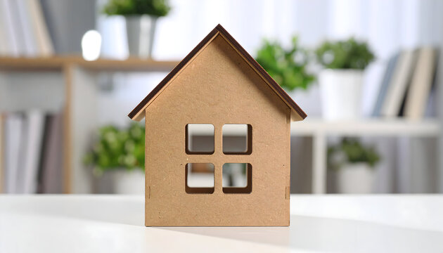 Toy models of small residential houses, some on a wooden background, symbolizing real estate and architectural design