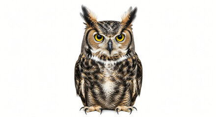 Fototapeta premium Great Horned Owl Portrait on White Background