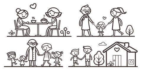 Simple black line art illustrations depicting various shapes and elements suitable for design assets and creative projects with