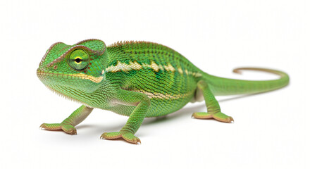 Fototapeta premium Emerald Chameleon: Close-Up Portrait on White