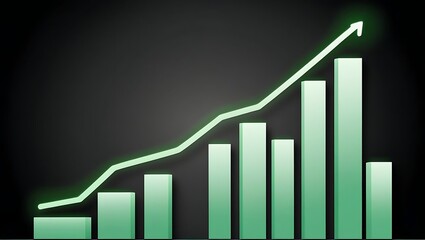Futuristic glowing data visualization graph with neon light bars and line chart on dark background