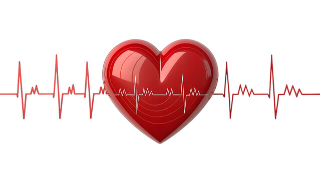 Red heart with heartbeat line isolated on transparent background, a symbol of love, health, and vitality in medical and healthcare