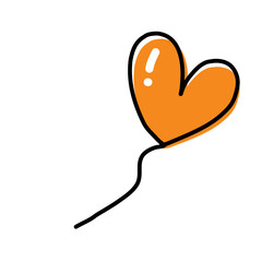  A simple, minimalist cartoon illustration of a orange heart-shaped balloon