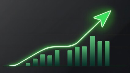 Futuristic glowing data visualization graph with neon light bars and line chart on dark background