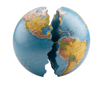 Cracked globe showing continents