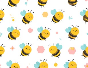 Cute bee pattern on white (2)